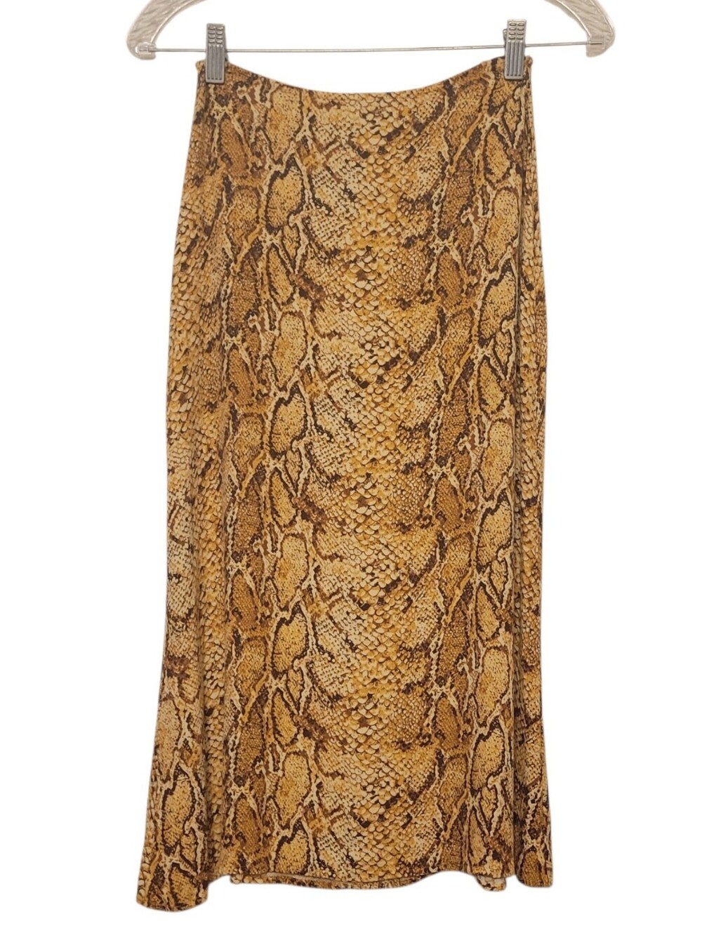 Reformation Yellow & Brown Snakeskin Print‎ Midi Length Skirt Size 0